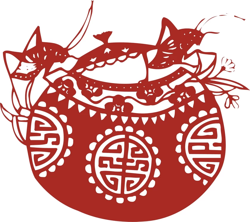 中国风中式传统喜庆民俗人物动物窗花剪纸插画边框AI矢量PNG素材【089】